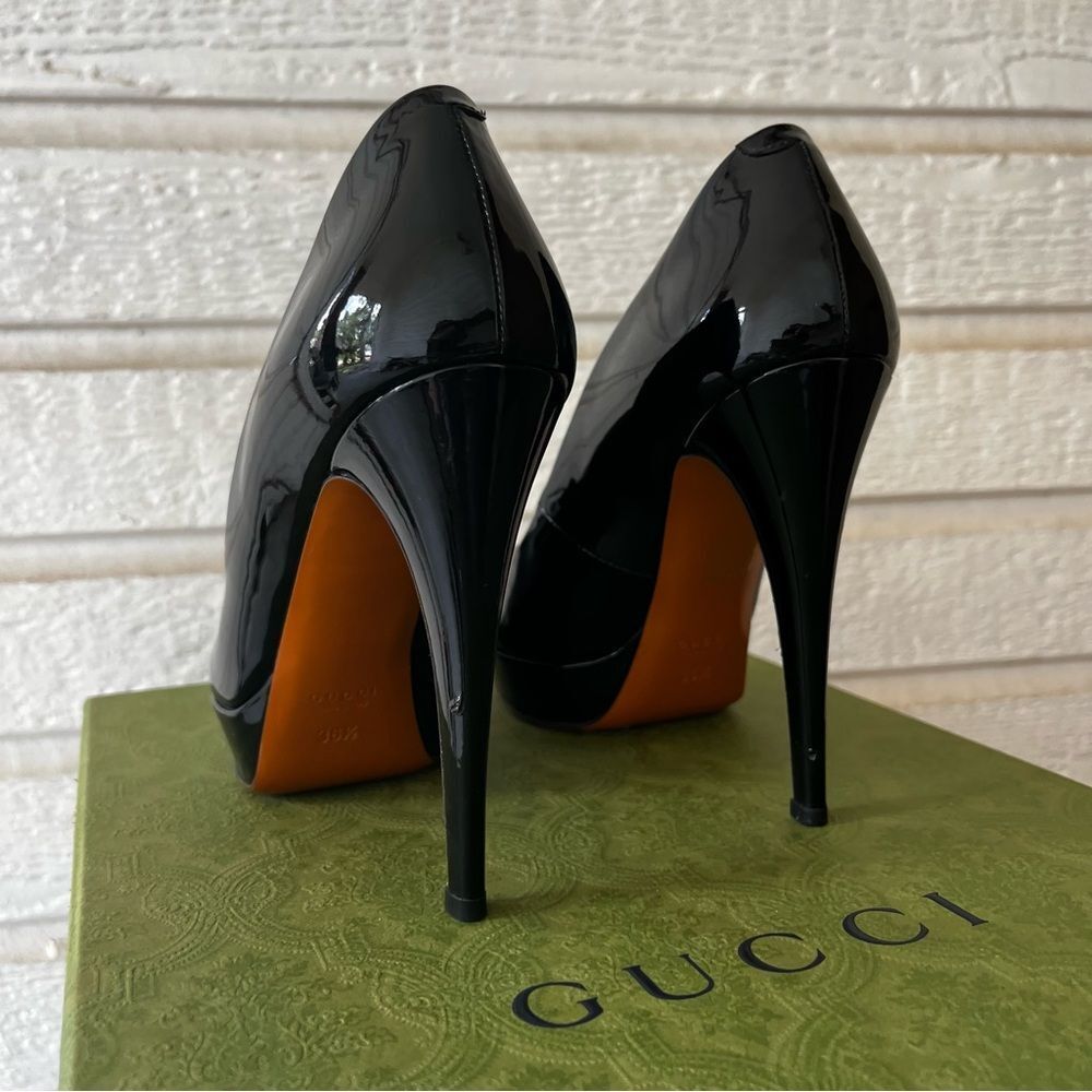 GUCCI Black Leather Y2K Patent Belly Décolleté Platform Heels sz. 36.5 - Picture 9 of 10